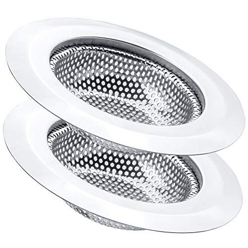 Lot de 2 filtres d'évier de cuisine en acier inoxydable avec grand bord large de 11,4 cm de diamètre, anti-encrassement, passe au lave-vaisselle