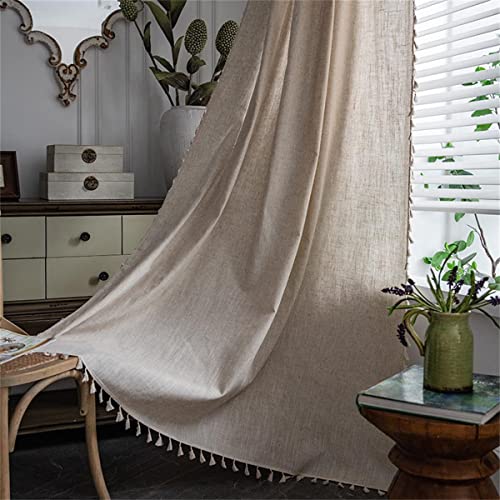 CULASIGN Cortinas bohemias, color beige, algodón y lino, con borlas, cortinas opacas, cortas, traslúcidas, para salón o dormitorio (ancho 150 x alto 220 cm, 1 unidad) Cover
