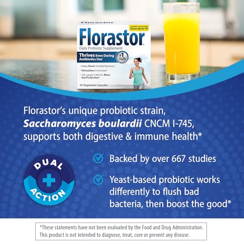 Florastor Probiotics for Digestive & Immune Health, 20 Capsules