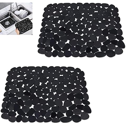 Ciuitixi Kitchen Sink Mat, 2 PCS Adjustable Non-Slip Protector Mat Pebble Drainer Mat, Dish Draining Mat, Dish Drying Mat for Bathroom Kitchen Countertop, 15.8 x 12 Inches Cover