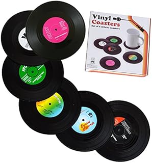 6pcs 4.1inch Solid Retro CD Record Vinyl Style Coaster/Coasters Non-slip Insulated Mat for Home/Bar Coffee Tea Drink Use Insulate&protect furniture