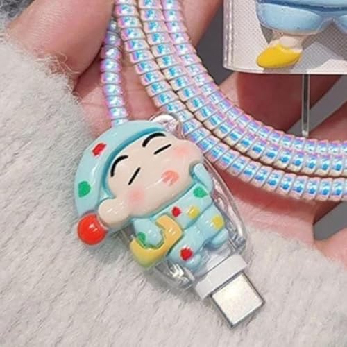 Image of Dezet for iPhone Charger 18-20W Cute Cartoon Charging Cable Protector Set for iPhone Fast Charging USB Cable with Protective Silicone Cover & Organizer Clip Stylish Design (SHINCHAIN GREEN NEW1ST)