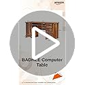 Image of Heer Handicraft Simple Office Computer Table with Three Drawer & Single Door Cabinet with Legs & Keyboard Tray Support in Natural Honey in Matte Polished Finish, Material: Sheesham Wood
