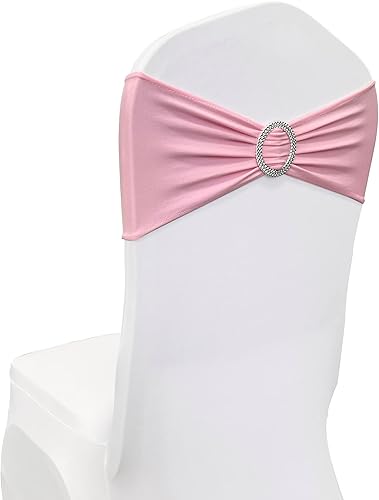 Miniatura 3 de Bandas elásticas de elastano para silla, 50 lazos elásticos para sillas con hebilla deslizante para decoración de banquete de boda, fiesta (rosa)