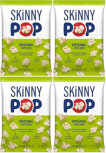 Image of SkinnyPop Popcorn, Original, Whole Grain, Dairy-Free Snack, 4.4oz Bag (Pack of 4)