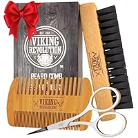 Viking Revolution - Beard Brush For Men - Natural Boar Bristle Brush And Dual Action Pear Wood Beard Combs With Velvet Travel Pouch - Mens Gifts - 3 Pieces