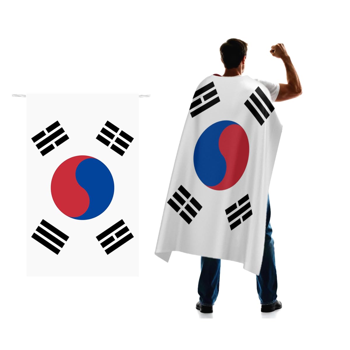 South Korea Flag Cape 3x5 FT for Independence Day Holiday Costumes Celebrati,150D Premium Polyester,S Korean National Patriotic Flags Costume Cloak.