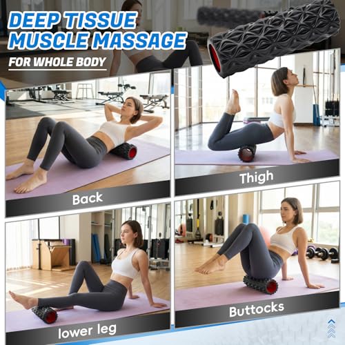Foam Roller for Deep Tissue Massager, 15" High Density Diamond-Shaped Texture, Myofascial Release, Deep Tissue Muscle Massage Trigger Point Release Back Roller for Fitness (Black) - Image 3
