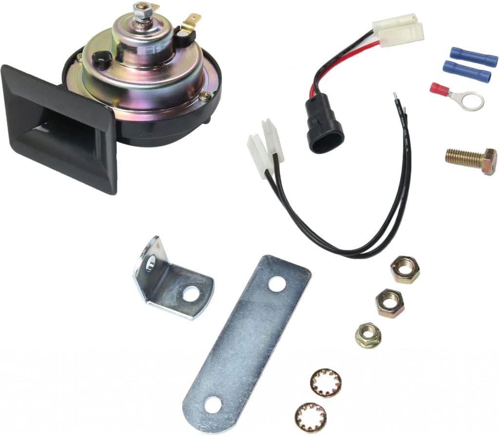 KarParts360 Horn For Chevy Silverado 2500 HD 2001-2006, Passenger & Driver Side, Direct Fit, Low Note, With Mounting Bracket & Wiring Harness, Plug-In Type Connector, Replacement For D1920C, 85112