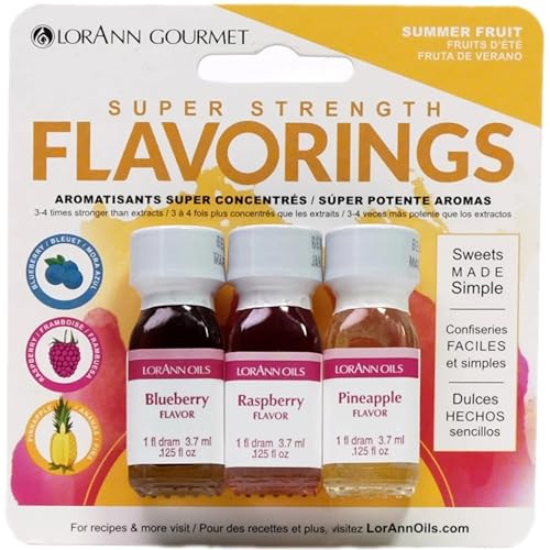 LorAnn - LorAnn Super Strength Flavoring Extract Trio Pack (Pack of 3) - Summer Fruit: Blueberry, Raspberry & Pineapple - Concentrated Flavor Oils for Hard Candy, Baking, Frosting, Ice Cream, Drinks & Desserts - -8%