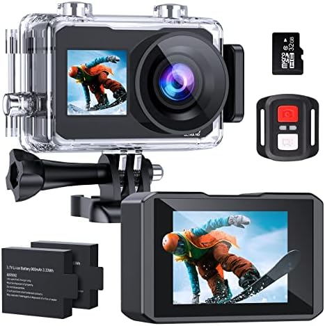 Adostob 4K30FPS Action Camera,40m/131ft Underwater Cameras,170° Wide Angle Stabilization Ultra HD Front LCD and 2.0" Rear Screen Waterproof Camera Underwater with 2 Batteries SD Card Accessories Kit