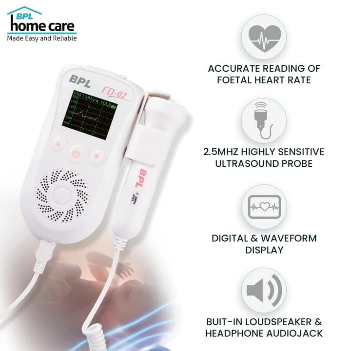 BPL Medical Technologies FD-02 Fetal Doppler Smart Noise Reduction & Heartbeat Detection Machine with in-Built Speaker for Home and Clinic Use - White 3