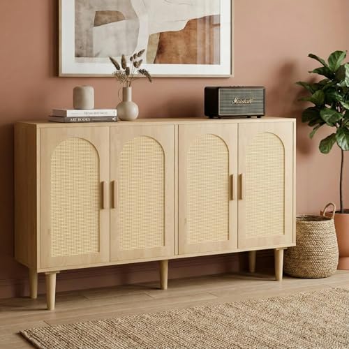 Topcomfy Sideboard Buffet Cabinet with Storage, 47 Inch Rattan Coffee