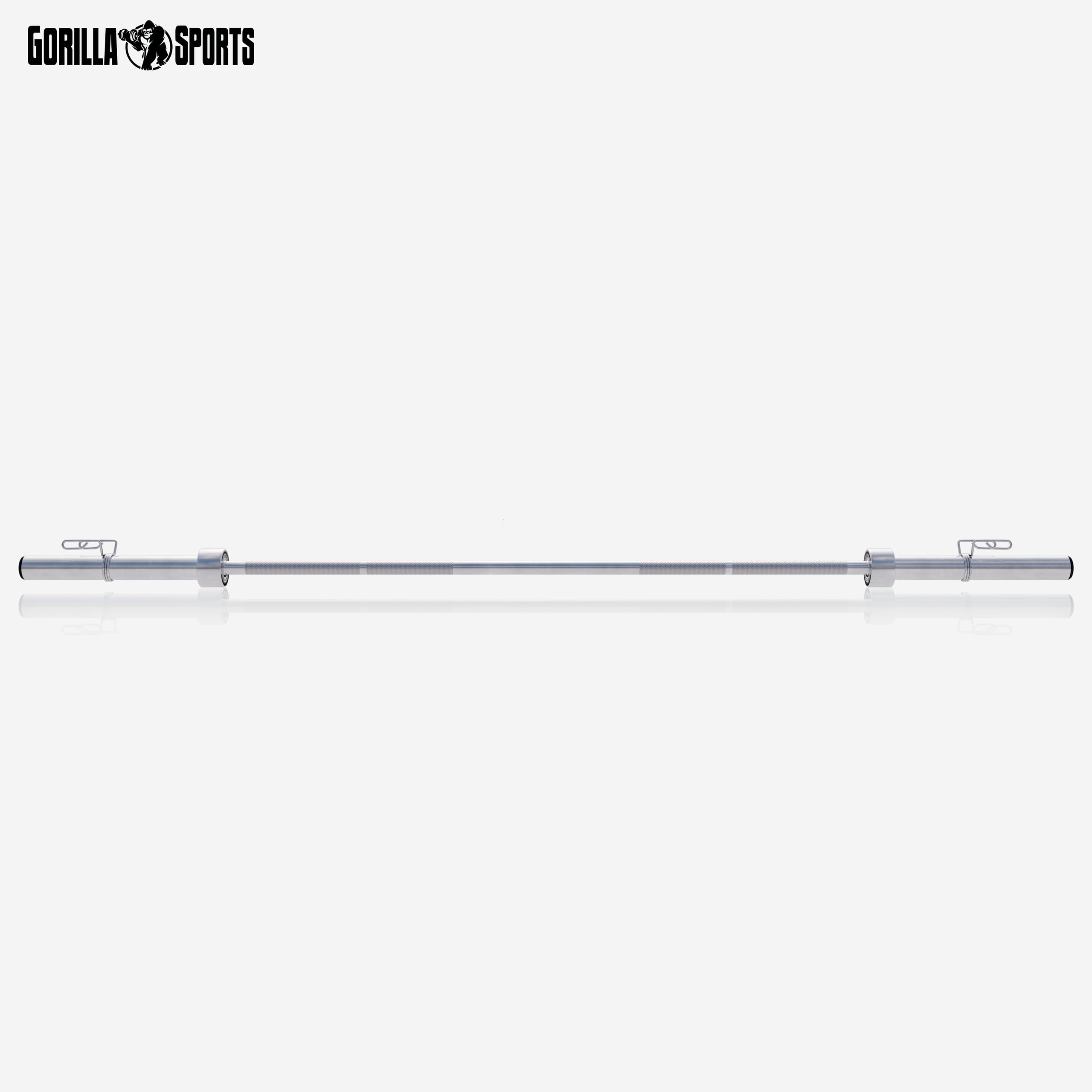 GORILLA SPORTS® Langhantelstange - 218cm / 220cm, Olympische, 50mm, bis 450 kg Belastbar, inkl. 2 Federverschlüssen, Gerändelt, Verchromt - Langhantel, Olympia Hantelstange, Langhantel-Stange