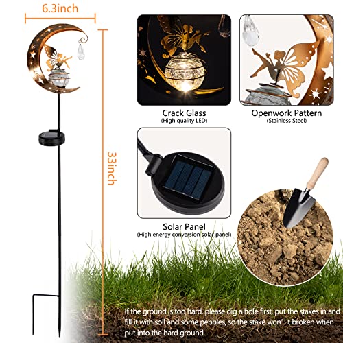 Licklip Moon & Fairy Garden Solar Stake Lights Outdoor, Crackle Glass Globe With Metal Angle Stake Light, Waterproof Warm White Led Light, Decoration For Pathway Lawn Patio Courtyard Backyard (1 Pack) #TOP4