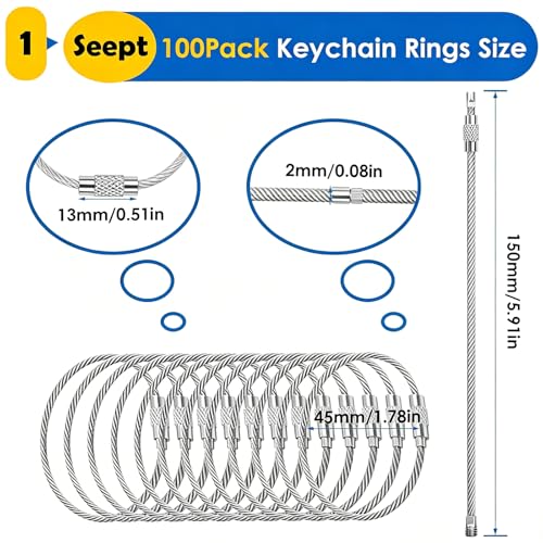Image of 100 Pack Key Chain 6 inch Keychain Rings 2mm Stainless Steel Large Key Ring for Key Tags,Keyrings, Luggage Tags,ID Tag Keepers,Car Keys Wire Keychain Cable Packed in Box