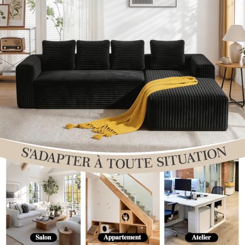 Canapé d'angle convertible velours côtelé noir luckdect