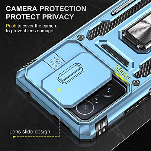Image of Polycarbonate Slide Camera Cover with Ring Holder Mobile Phone Back Cover for Xiaomi 11T /Xiaomi 11T Pro (Blue)