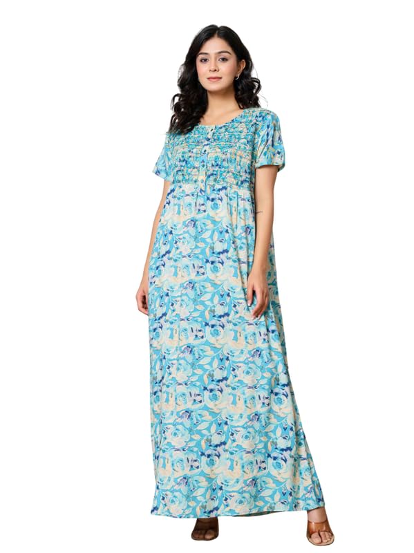 NIHSAMAH Cotton Nighty for Women — Printed Stylish Night Gown, Comfortable Sleepwear Long Nightwear, Maxi NIHSAMAH Cotton Nighty for Women — Printed Stylish Night Gown, Comfortable Sleepwear Long Nightwear, Maxi
