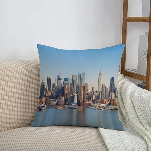 HRRASFAZF Garten Dekorative Kissenhülle Zierkissen Bezüge für Sofa Wohnzimmer Sommer Frühling Kissenbezug,Urban, New York City Skyline über Hudson River Empire State Building Boote und Wolk,50x50 cm HRRASFAZF Garten Dekorative Kissenhülle Zierkissen Bezüge für Sofa Wohnzimmer Sommer Frühling Kissenbezug,Urban, New York City Skyline über Hudson River Empire State Building Boote und Wolk,50x50 cm
