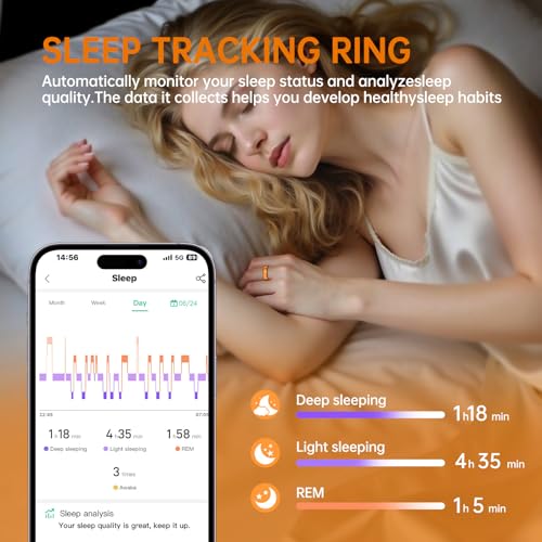 Image of Smart Ring for Women & Men, Health Tracker Ring with Heart Rate, Blood Oxygen,Blood Pressure, IP68 Waterproof Fitness Ring, Sleep Tracker for iPhone and Android, No APP Fee (Orange, 7#)