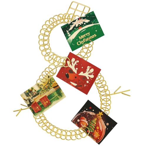 Fullhawl Snowman Christmas Card Holder Spiral Metal Wreath Xmas Wall Hanging Photo Greeting Card Holder Wire Loop Picture Display Insert Wall Decor