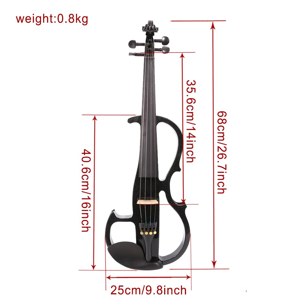 16 Inch Silent Electric Viola Set- Solidwood Body with Ebony Fittings Metallic Coating, Full 4 String Viola Set for Beginner Practice, Professional Performance and Studio Recording (Black)