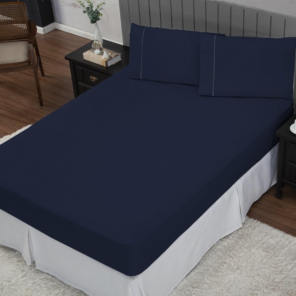 Jogo de Cama Casal Percal 400 Fios Ponto Palito 03 Peças, Antiácaro,  Anti-pilling com Toque Macio - Azul Marinho  Amazon.com.br