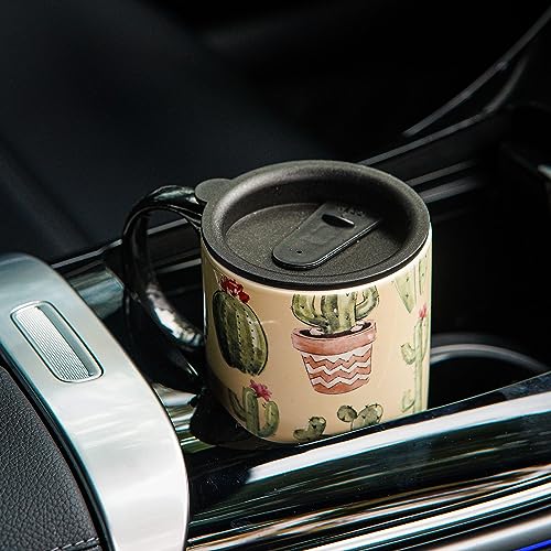 DUSVALLY Ceramic Mug Large Coffee Mug Tall Cups Porcelain Latte Coffee Cup with Lid 17oz,Cactus - Image 3