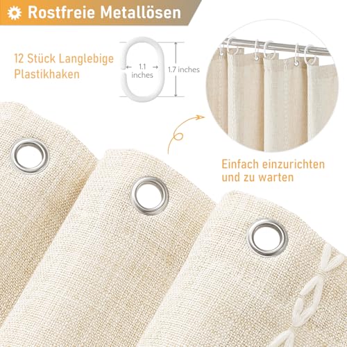 Rideau de douche beige chic longue taille avec franges et rayures