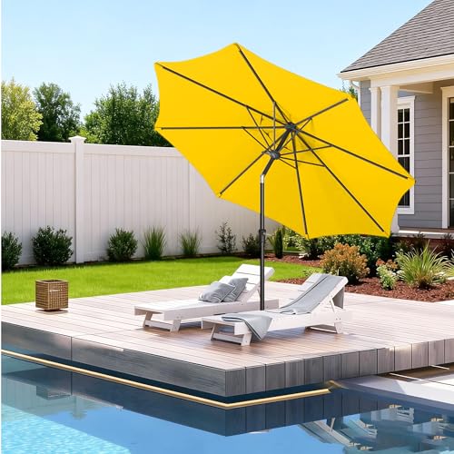 Tioline 9FT Outdoor Patio Umbrella Outdoor pool Umbrella with Push Button Tilt and Crank, Market Umbrella 8 Sturdy Ribs UV Protection for Garden, Deck, Backyard (Yellow) — view 3