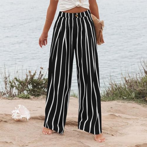 Summer Pants for Women High Waist Wide Leg Pants Buttoned Up Lounge Trousers Straight Dressy Pant with Pockets3