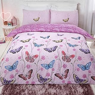 Dreamscene Butterfly Heaven Duvet Cover with Pillowcase Reversible Floral Bright Bedding Set, Purple - Single Size, DDHSBFHPU01
