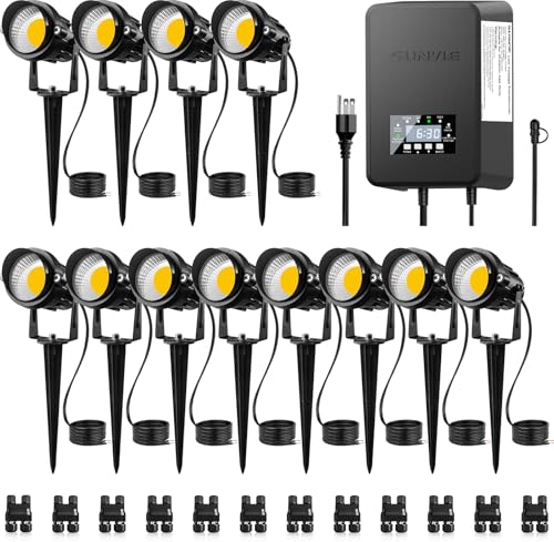 SUNVIE 12 Pack Low Voltage Landscape Lights with 300W Transformer 12-24V LED Landscape Lighting Kit...