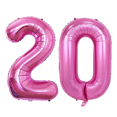 GOER Number 20 Balloons for 20th Birthday Party Decorations,42 Inch Jumbo Foil Helium Balloons for 20th Anniversary (Hot Pink)