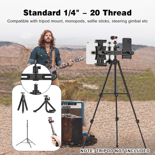 Rodison Soporte adaptador para iPad para trípode, soporte para tablet con cabezal giratorio de 1/4 pulgadas para luz de anillo, adaptador de trípode para tableta, adaptador con 2 soportes para iPad - imagen 5