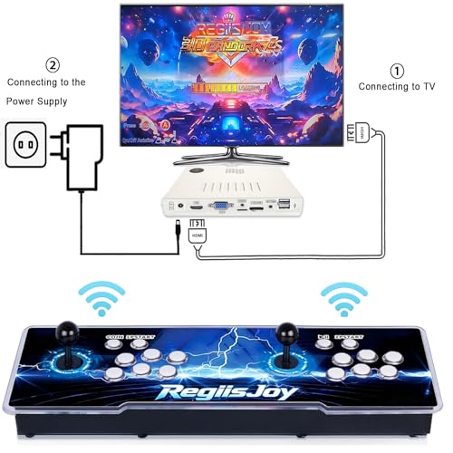 Image of RegiisJoy 32000 in 1 Wireless Pandora Boxs Arcade Game Console 78S for PC Projector 4K TV, 4 Player Game, 1280X720, 3D Games, Search /Hide /Save /Load /Pause Games,128G TF