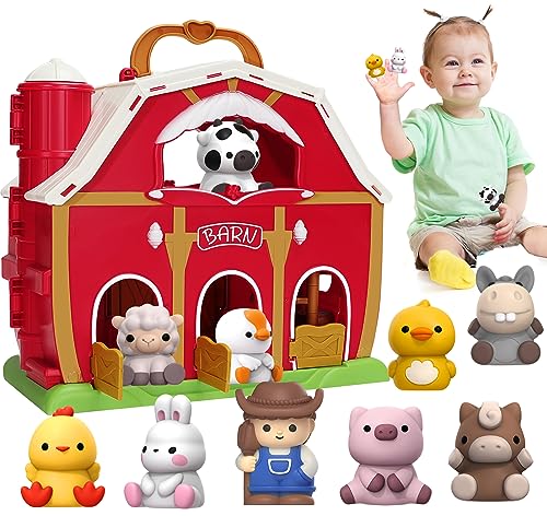 Image of Aigybobo Farm Animals Big Barn Toys for 1 2 3 Year Old, Toddler Montessori Learning Toy, Farm Playset with Animal Figures and DIY Stickers, Christmas Birthday Gift for Baby Boys Girls Age 12-18 Months