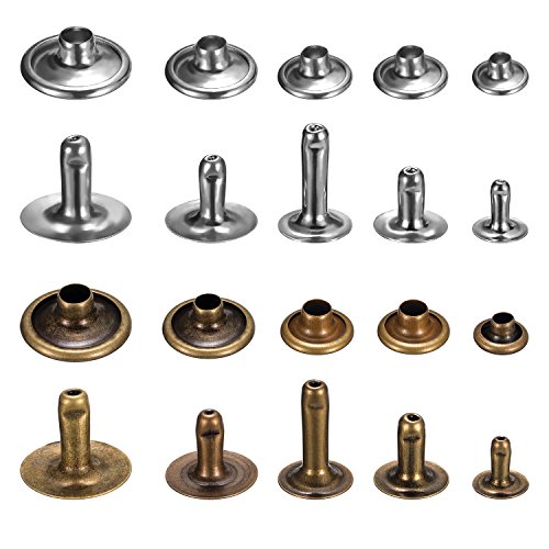 200 Set 5 Größen Nieten Leder Rivet Einzelne Cap Metallnieten Rohr mit 3 Stück Fixierung Werkzeug für DIY Handwerk Leder, Ersatz Nieten, 2 Farben (Silber und Bronze)