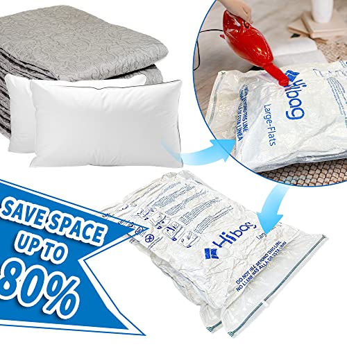 Hibag Space Saver Bags, Vacuum Storage Bags, 10-Pack Vacuum Seal Bags (2 Jumbo, 2 Large, 2 Medium, 2 Small, 2 Roll-Up) With Pump (10-Combo) #TOP6
