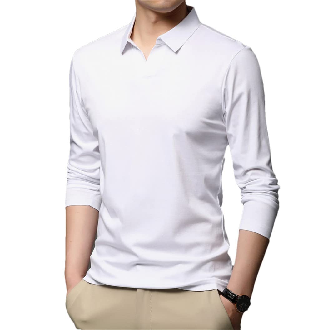 Polo homme 100% coton blanc de qualité supérieure à manches longues taille M