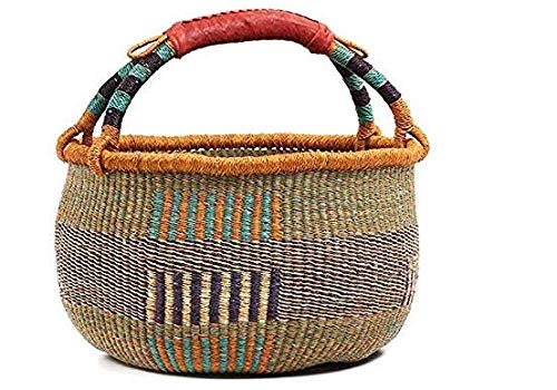Large Fair Trade Ghana Bolga African Market Basket 14-16" Across - Orange