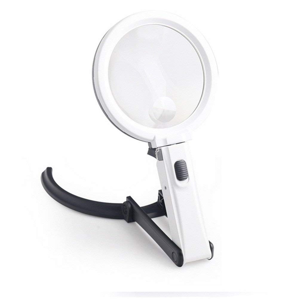 Lupa Plegable 2X 5X Lente HD Lupa de Iluminación de Mano de Escritorio con 10 Lámparas LED Recargables, para Herramienta de Identificación de Reparación de Lectura de Ancianos de Mano