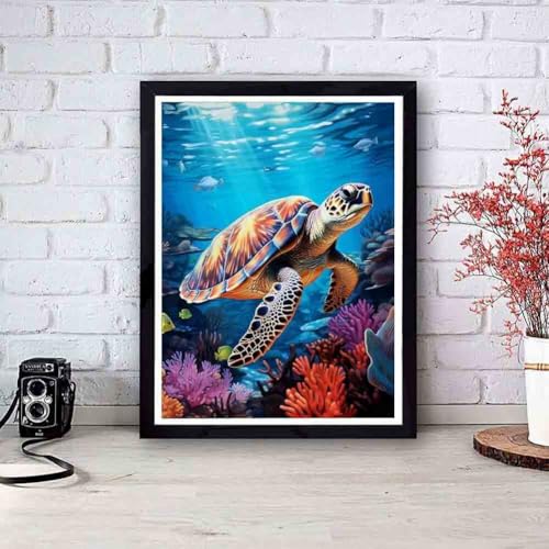 Kits de ponto cruz estampado – Kits de bordado de tartaruga marinha para iniciantes e adultos, kits