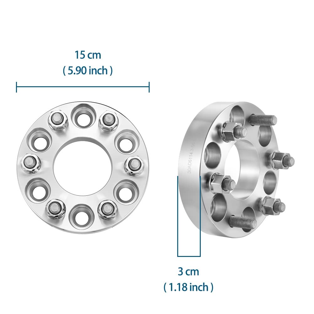 Joints Moyeu Roue Élargis Adaptateur D'entretoise De Roue De Voiture 4 Pièces 6 Pattes PCD 6x114.3 Alésage Central 66.1mm Filetage M12x1.25 Épaisseur 30mm Moyeu Centré