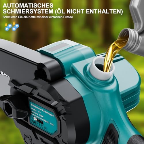 Bild 4 - Mini Kettensäge mit Akku 4000mAh, 6 Zoll Mini Kettensäge Elektro mit Automatischer Öler und 2 Akku 2000mAh, Handkettensäge Akku für Gartenscheren Astschere Holzschneidenz