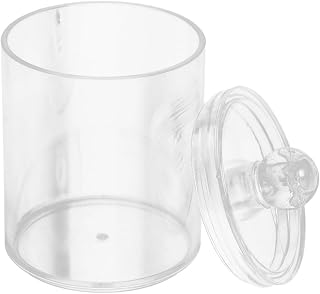 UKCOCO Plastic Canister for Cotton Swabs and Cosmetics Organizer | Desktop Cover Design, Storage for Makeup Essentials, round Shape, Finish, Bath Counter Use