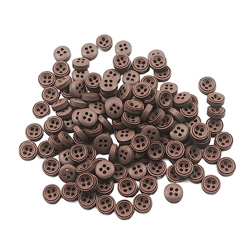 Pokinge 100 botones redondos de madera marrón para proyectos de costura y manualidades, botón redondo de 4 agujeros para ropa, ropa decorativa, accesorios de costura