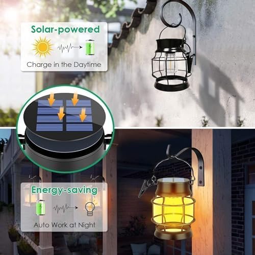 Solar Lantern Outdoor Waterproof Hanging Solar Garden Lights, Solar Powered Landscape Christmas Lanternsfor Patio, Yard, Garden and Pathway Decor (2 Pack)