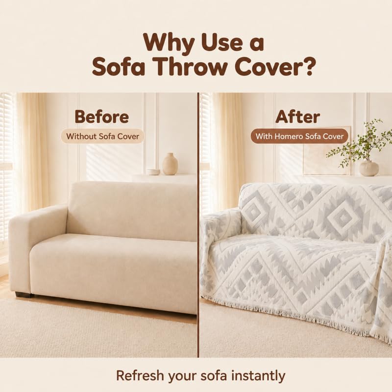 Image of Homero Geometric Sofa Cover 2 Seater Chenille Sofa Throw Blanket with Anti Slip Furniture Protection for Living Room Sofa Set